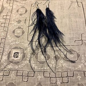 Navy Feather Earrings